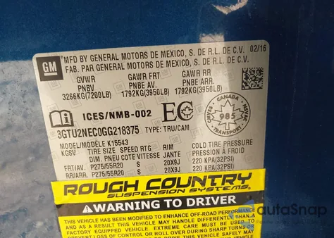 2016 GMC Sierra 1500 Slt z USA, uszkodzony, nr VIN 3GTU2NEC0GG218375